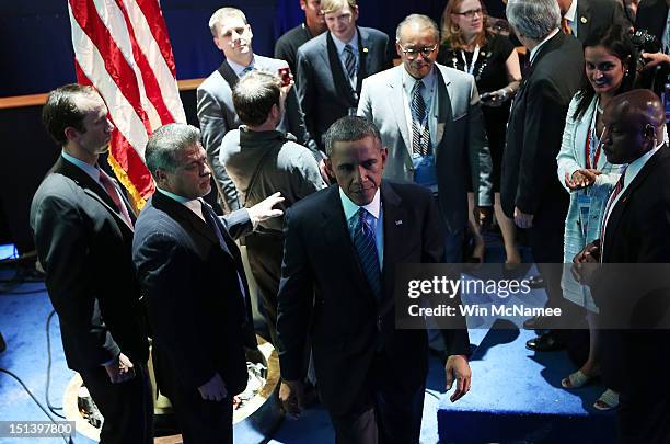 Democratic presidential candidate, U.S. President Barack Obama backstage after accepting the nomination during the final day of the Democratic...