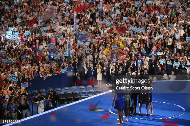 Democratic presidential candidate, U.S. President Barack Obama hugs Democratic vice presidential candidate, U.S. Vice President Joe Biden as Second...