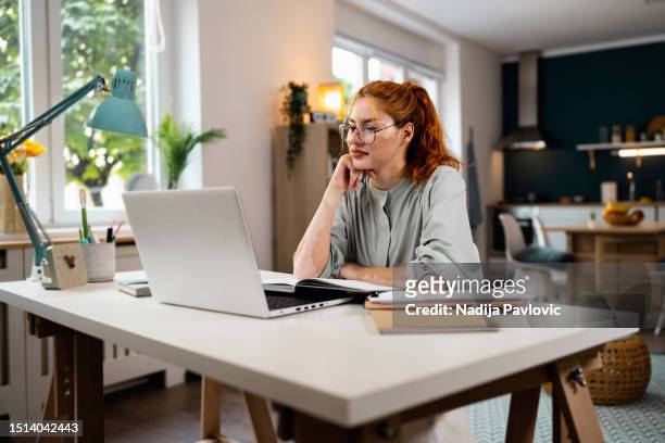 businesswoman with vitiligo and acne on her face, working from home - flexible working stock pictures, royalty-free photos & images