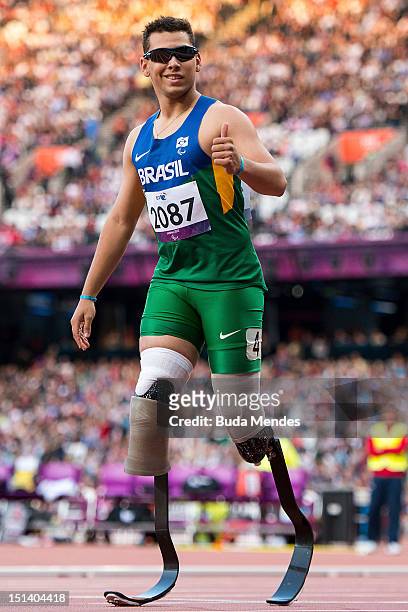 Alan Fonteles of Brazil competes in the Men's 100m - T44 heat 1 on day 7 of the London 2012 Paralympic Games at Olympic Stadium on September 5, 2012...