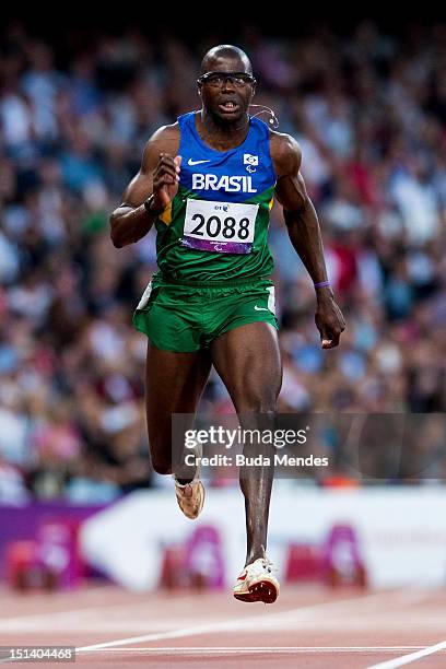 Andre Oliveira of Brazil competes in the Men's 100m - T44 heat 3 on day 7 of the London 2012 Paralympic Games at Olympic Stadium on September 5, 2012...