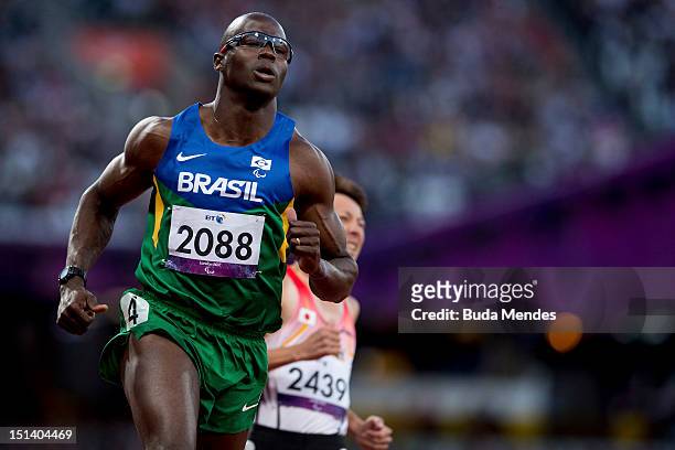 Andre Oliveira of Brazil competes in the Men's 100m - T44 heat 3 on day 7 of the London 2012 Paralympic Games at Olympic Stadium on September 5, 2012...