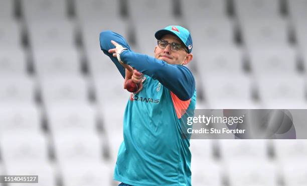 Australia spin bowler Todd Murphy in bowling action during Australia nets ahead of the Third LV= Ashes Test Match at Headingley on July 04, 2023 in...