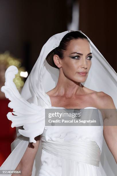 Nieves Álvarez walks the runway during the Stéphane Rolland Haute Couture Fall/Winter 2023/2024 show as part of Paris Fashion Week at Opera Garnier...