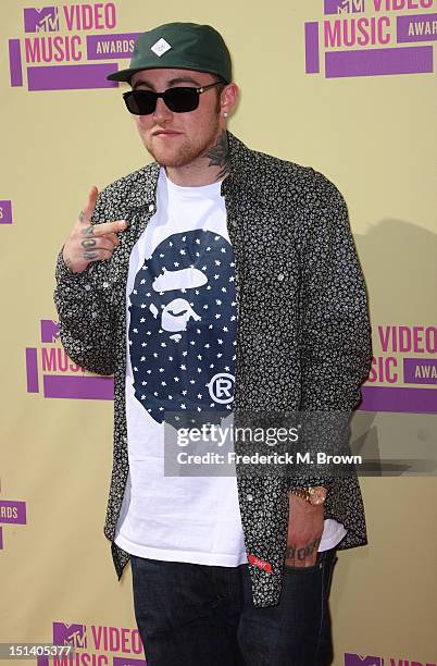 Rapper Mac Miller arrives at the 2012 MTV Video Music Awards at Staples Center on September 6, 2012 in Los Angeles, California.