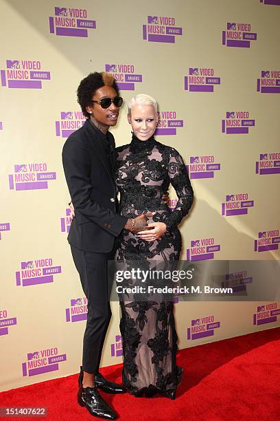 Rapper Wiz Khalifa and model Amber Rose arrive at the 2012 MTV Video Music Awards at Staples Center on September 6, 2012 in Los Angeles, California.