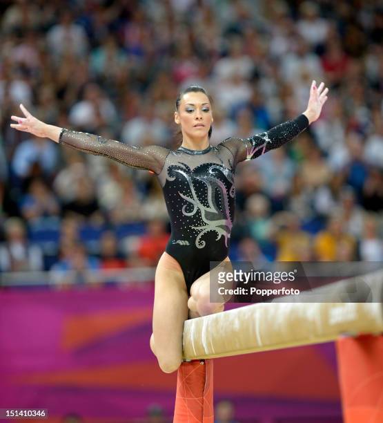Catalina Ponor of Romania competes on the beam during the Artistic Gymnastics Women's Beam final on Day 11 of the London 2012 Olympic Games at North...