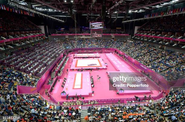 General view of the arena during the Artistic Gymnastics competition on Day 11 of the London 2012 Olympic Games at North Greenwich Arena on August 7,...