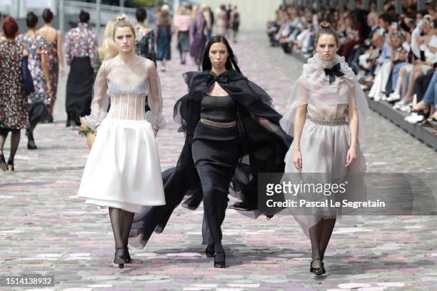 Quannah Chasinghorse and models walk the runway during the Chanel Haute Couture Fall/Winter 2023/2024 show as part of Paris Fashion Week on July 04,...