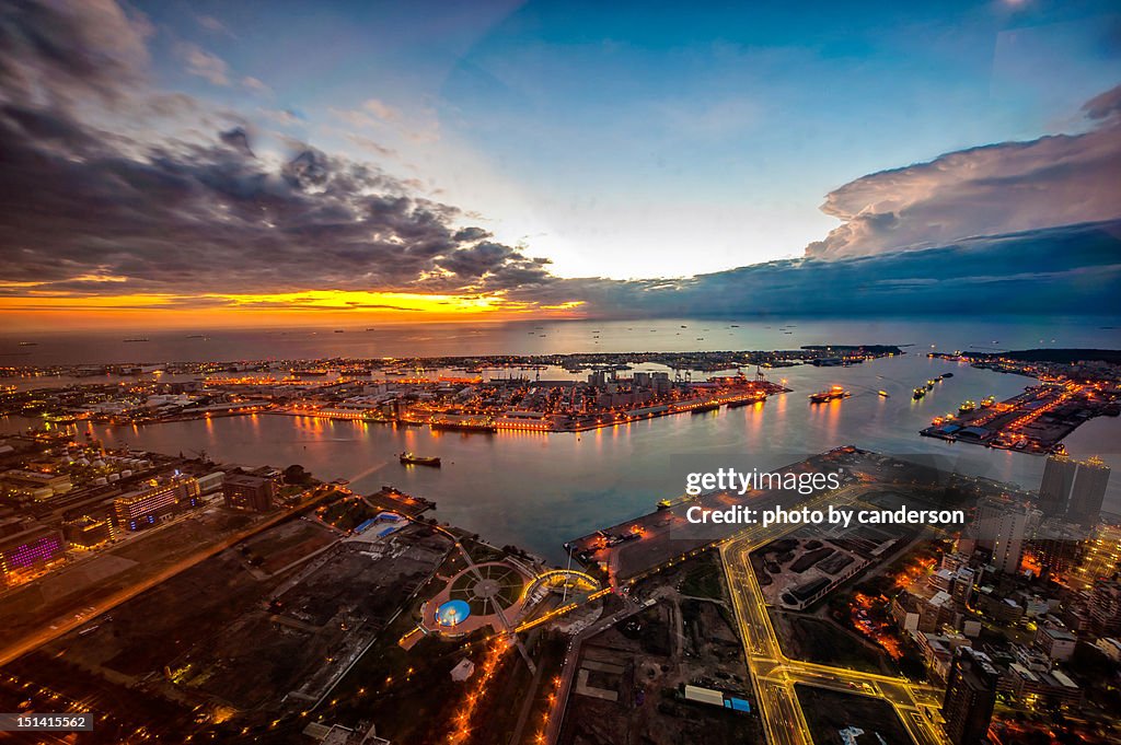 Sunset view of Kaohsiung Harbor