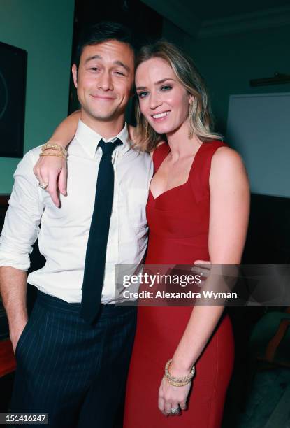 Actor and executive producer Joseph Gordon-Levitt and actress Emily Blunt attend the "Looper" party hosted by Grey Goose at Soho House Toronto on...