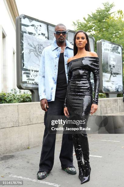 Serge Ibaka and Cindy Bruna attend the Alexandre Vauthier Haute Couture Fall/Winter 2023/2024 show as part of Paris Fashion Week on July 04, 2023 in...