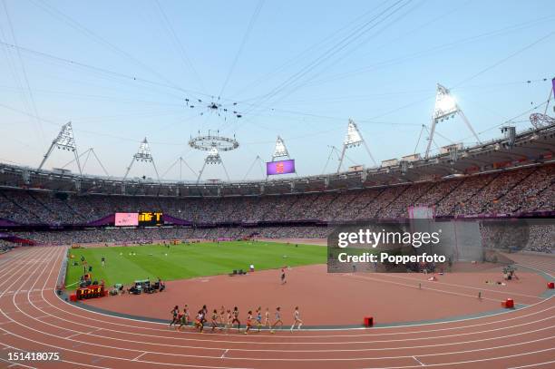 General view of the stadium during the Women's 5000m Final on Day 14 of the London 2012 Olympic Games at Olympic Stadium on August 10, 2012 in...