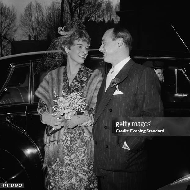 Singer and actress Tonia Bern on the day of her wedding to speed record breaker, Donald Campbell outside Caxton Hall, London, December 24th 1958.