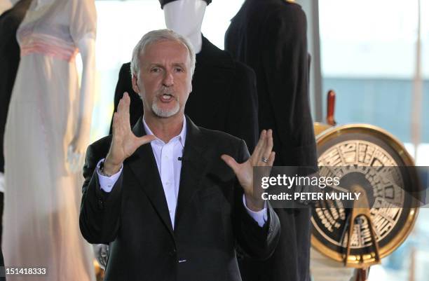 Canadian film director James Cameron addresses the media as he visits the Titanic Belfast Museum in Belfast, Northern Ireland, on September 7, 2012....