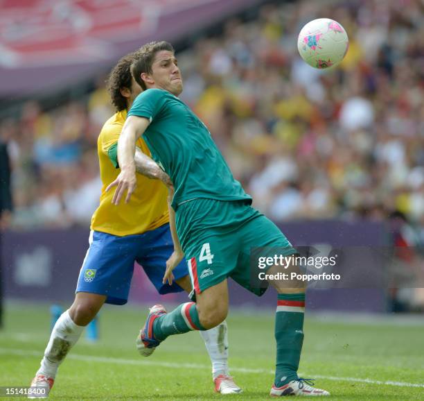 Hiram Mier in action for Mexico during the Men's Football Final between Brazil and Mexico on Day 15 of the London 2012 Olympic Games at Wembley...