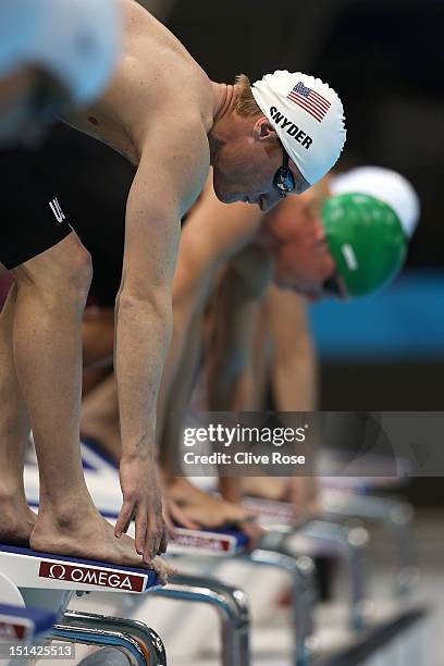 Bradley Snyder of USA prepares to compete in the Men's 400m Freestyle - S11 heats on day 9 of the London 2012 Paralympic Games at Aquatics Centre on...