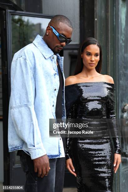 Serge Ibaka and Cindy Bruna attend the Alexandre Vauthier Haute Couture Fall/Winter 2023/2024 show as part of Paris Fashion Week on July 04, 2023 in...