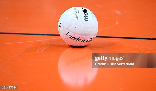 September 7: A shot of the ball during the Mixed Wheelchair Rugby - Open match between Australia and Belgium on Day 9 of the London 2012 Paralympic...