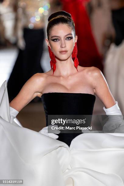 Model walks the runway during the Stéphane Rolland Haute Couture Fall/Winter 2023/2024 show as part of Paris Fashion Week at Opera Garnier on July...