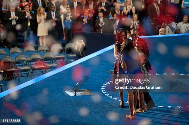 September 6 : President Barack Obama stands on stage with his family, First lady Michelle Obama, Sasha Obama and Malia Obama, after accepting the...