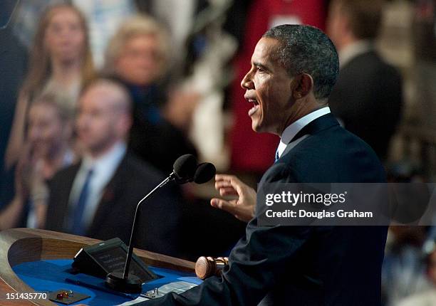 September 6 : President Barack Obama during his nomination acceptance speech at the Democratic National Convention at the Time Warner Cable Arena in...