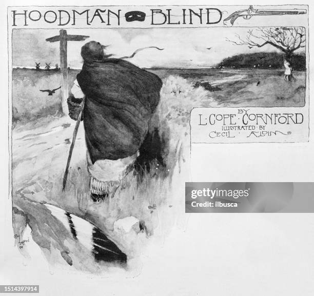 antique image from british magazine: novel title - image title stock illustrations