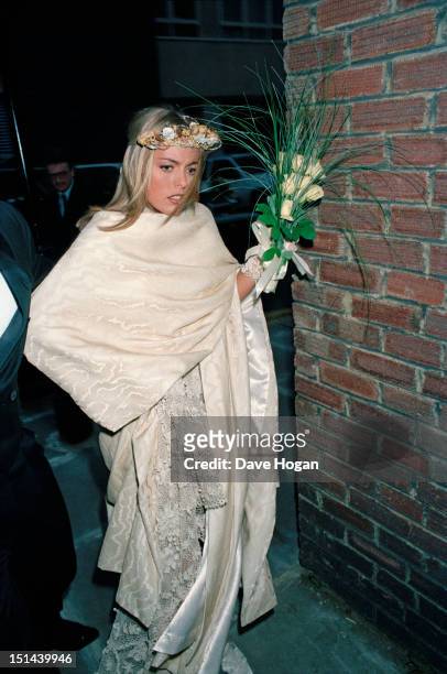 English actress Patsy Kensit arriving at Chelsea Register Office, London, before her wedding to Scottish singer Jim Kerr of rock group Simple Minds,...