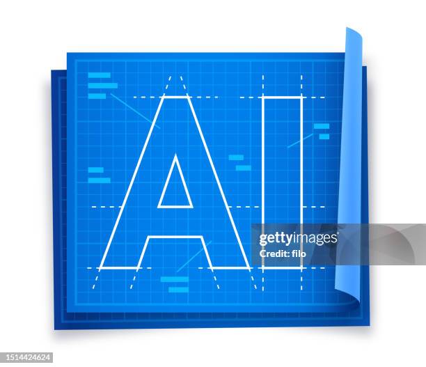 illustrazioni stock, clip art, cartoni animati e icone di tendenza di progettazione del piano di intelligenza artificiale ai blueprint - ai wireframe