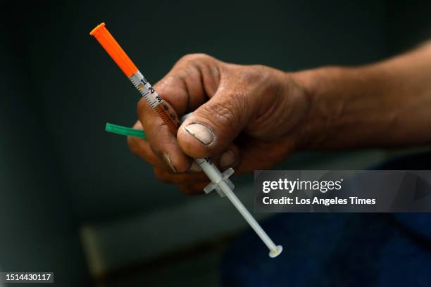 Mexicali, MexicoJune 7, 2023Néstor Maldonado Garcia injects heroin laced with fentanyl at a safe house in Mexicali. Most all of the heroin and meth...