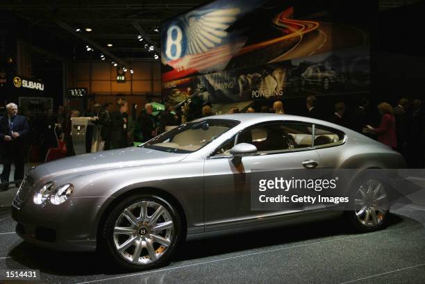 The Bentley Continental GT is on display during the 2002 British International Motorshow at The NEC October 22, 2002 in Birmingham, United Kingdom.