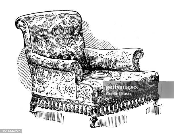 illustrazioni stock, clip art, cartoni animati e icone di tendenza di immagine antica dalla rivista britannica: furniture, armchair - antique sofa styles