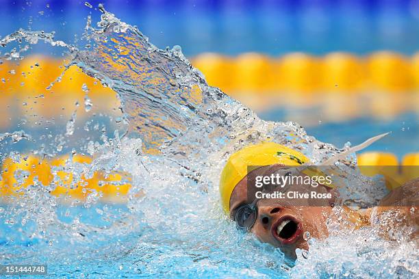 Jacqueline Freney of Australia competes in the Women's 400m Freestyle - S7 final on day 8 of the London 2012 Paralympic Games at Aquatics Centre on...