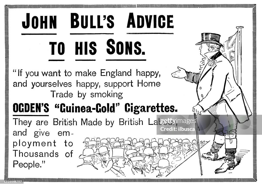 Antique advertisement from British magazine: Cigarettes