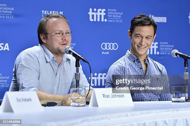 Director Rian Johnson and actor Joseph Gordon-Levitt attend the "Looper" press conference during the 2012 Toronto International Film Festival at TIFF...