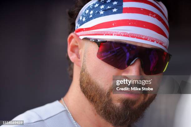 Ryan McKenna of the Baltimore Orioles looks on prior to the start of the game against the New York Yankees at Yankee Stadium on July 4, 2023 in Bronx...