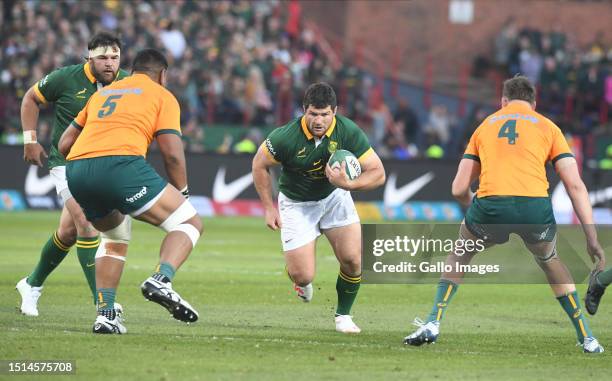 Marco Van Staden of South Africa with the ball during the Rugby Championship match between South Africa and Australia at Loftus Versfeld Stadium on...