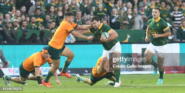 Marco Van Staden of South Africa with the ball during the Rugby Championship match between South Africa and Australia at Loftus Versfeld Stadium on...