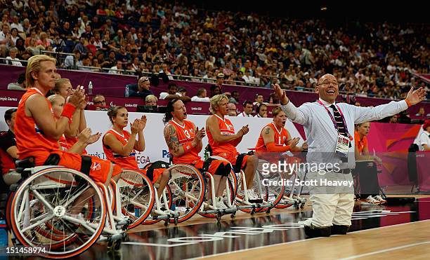 Netherlands coach Gertjan van der Linden during the Women's Wheelchair Basketball Bronze Medal match between USA and Netherlands on day 9 of the...