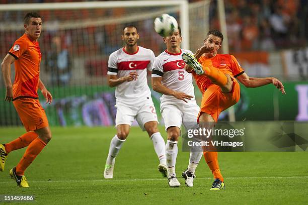 Kevin Strootman of Holland,Emre Belozoglu of Turkey,Robin van Persie of Holland during the World Cup Qualifier between Holland and Turkey at the...