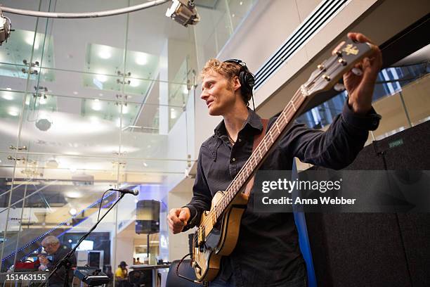 Bassist Chris Wood of Medeski, Martin & Wood performs during Medeski, Martin & Wood on SiriusXM's Jam_On and Real Jazz channels in the SiriusXM...