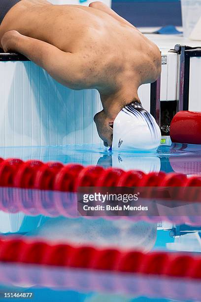 Daniel Dias of Brazil competes in the Men's 50m Butterfly - S5 final on day 9 of the London 2012 Paralympic Games at Aquatics Centre on September 7,...