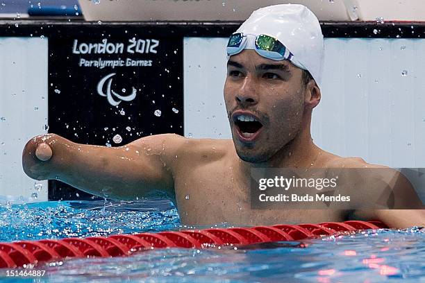 Daniel Dias of Brazil competes in the Men's 50m Butterfly - S5 final on day 9 of the London 2012 Paralympic Games at Aquatics Centre on September 7,...