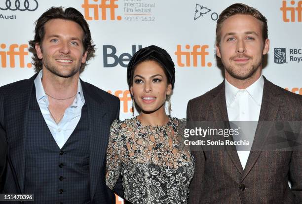 Actors Bradley Cooper, Eva Mendes and Ryan Gosling attend "The Place Beyond The Pines" premiere during the 2012 Toronto International Film Festival...