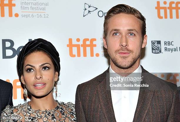 Actors Eva Mendes and Ryan Gosling attend "The Place Beyond The Pines" premiere during the 2012 Toronto International Film Festival at Princess of...