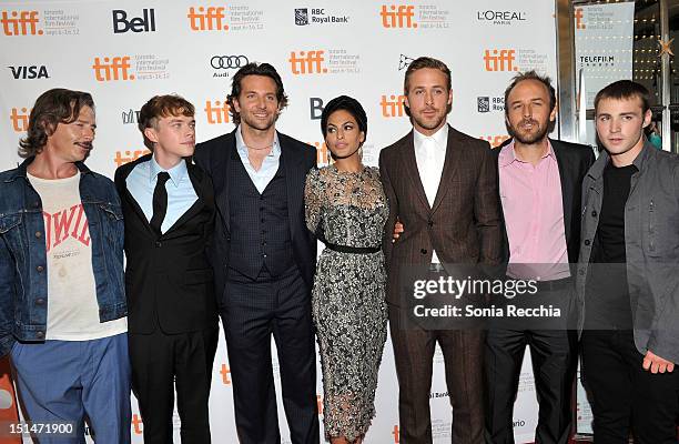 Actors Ben Mendelsohn, Dane DeHaan, Bradley Cooper, Eva Mendes, Ryan Gosling, Writer/Director Derek Cianfrance and actor Emory Cohen attend "The...