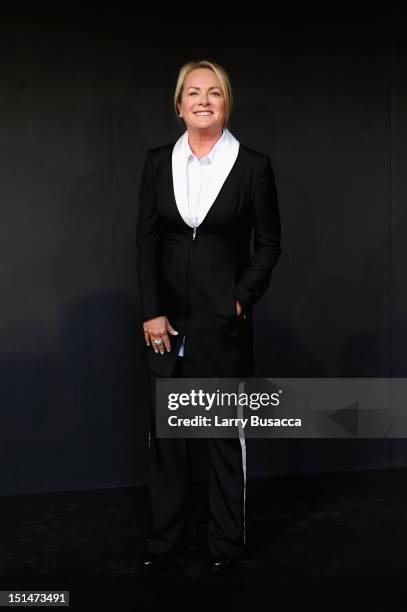 Designer Pamella Roland poses at the Pamela Roland Spring 2013 fashion presentation during Mercedes-Benz Fashion Week on September 7, 2012 in New...