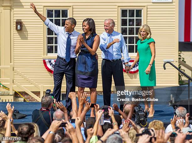 Left to right, President Barack Obama, First Lady Michelle Obama, Vice President Joe Biden, and his wife, Jill Biden, walked on stage during The...