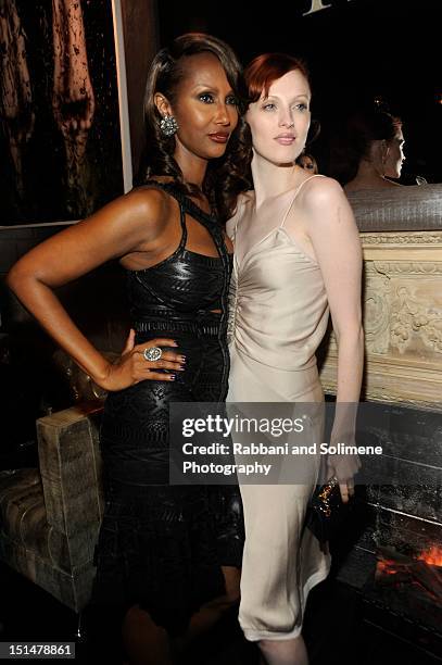 Iman and Karen Elson attends the Destination Iman Website Launch Party at Dream Downtown on September 7, 2012 in New York City.