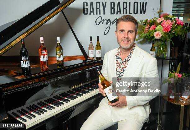 Gary Barlow attends the launch of Gary Barlow Wines new Organic Sauvignon Blanc and Blush at Harvey Nichols on July 04, 2023 in Manchester, England.